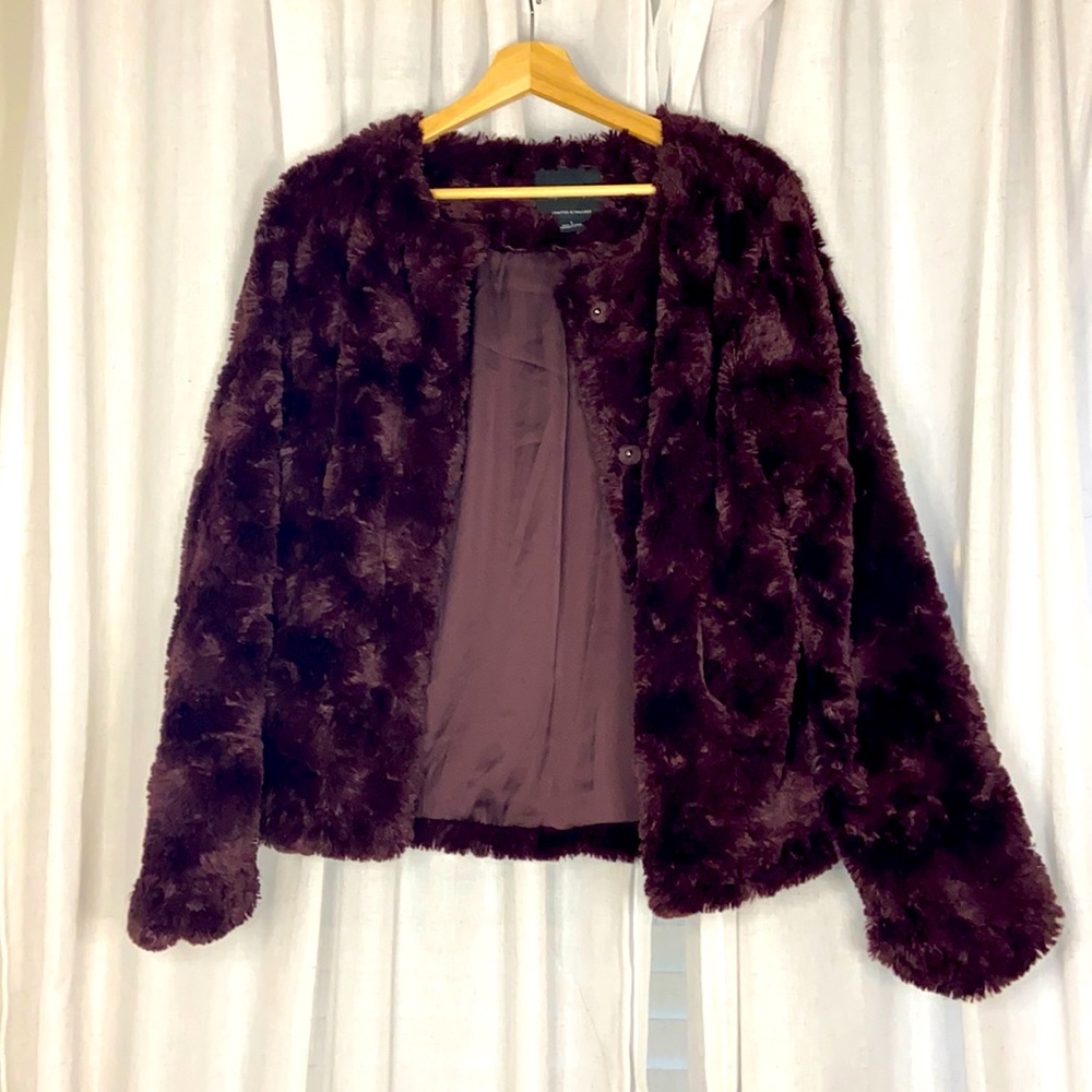 Gorgeous high-quality deep burgundy faux fur evening jacket